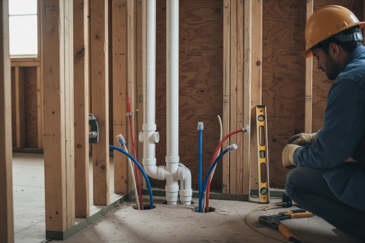 Drain and supply rough-in during Sump Pump Repair in Glenbeulah